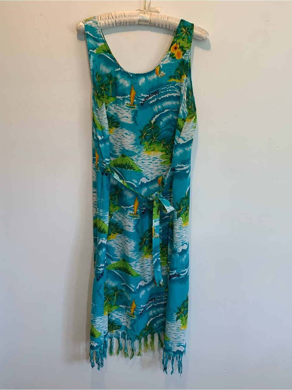Hawaiian Dress Fringe Hem Large - Picture 4 of 8